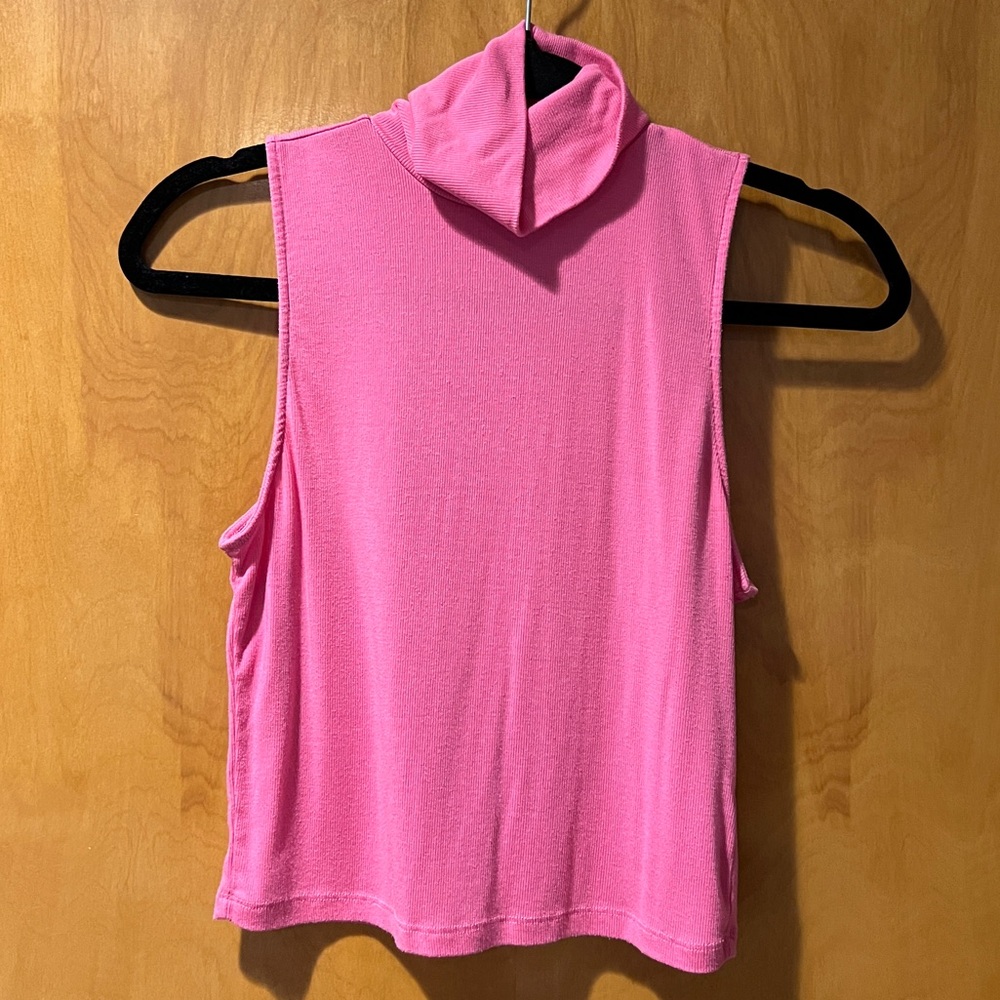 Bubblegum Barbie pink cropped stretchy turtleneck tank top
